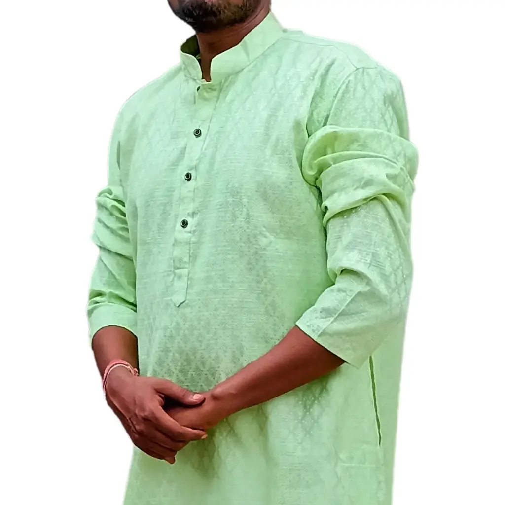 Banarsi JQD Silk Kurta-PistaGreen/44