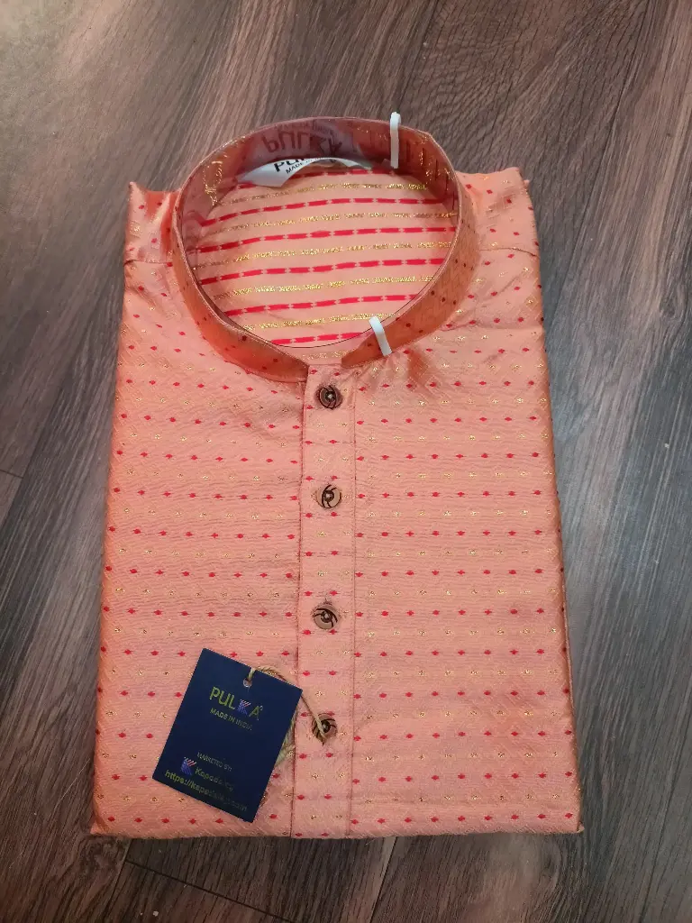 DOBHI Golden Design Kurta-LightRed/30