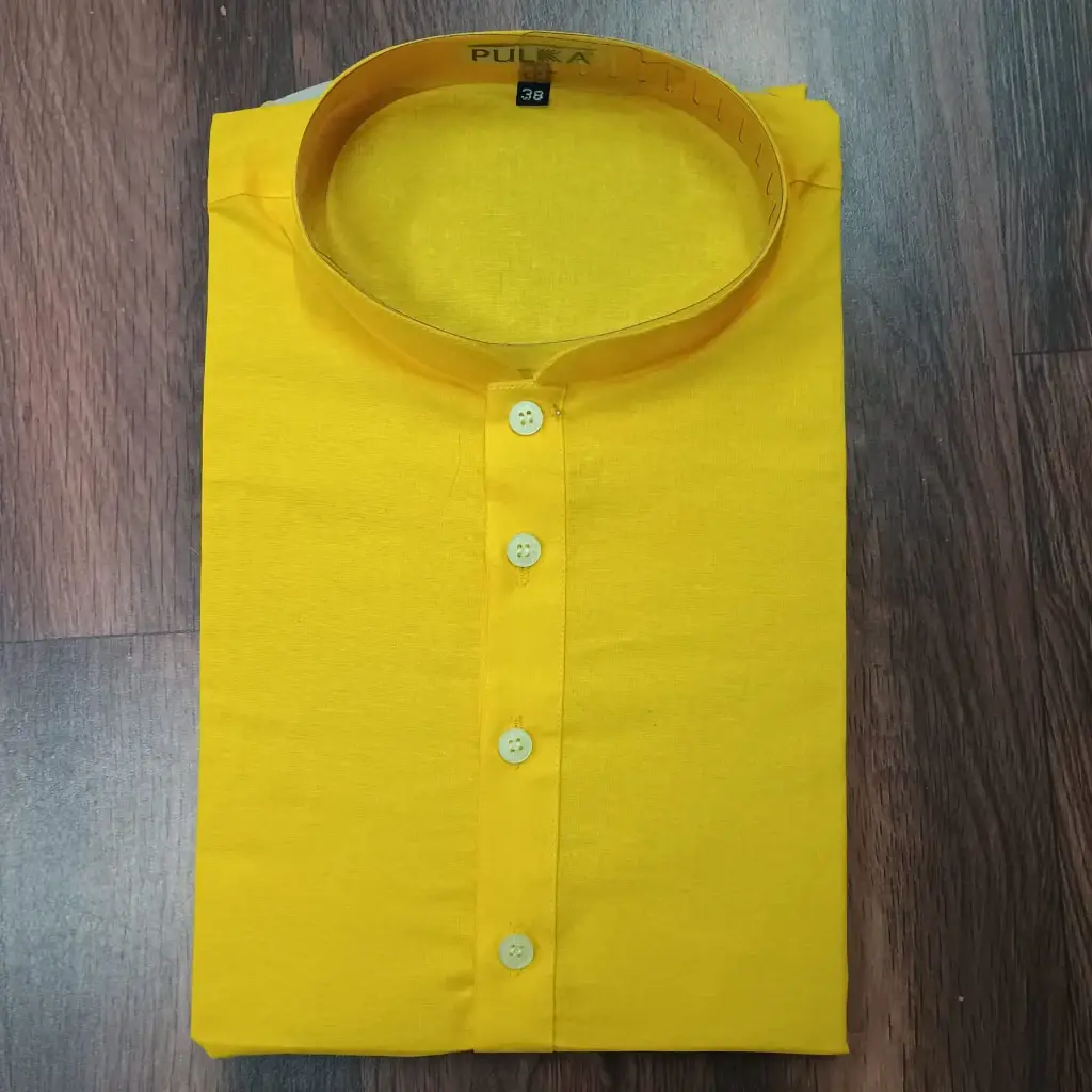 Solid plain cotton Kurta Yellow/42