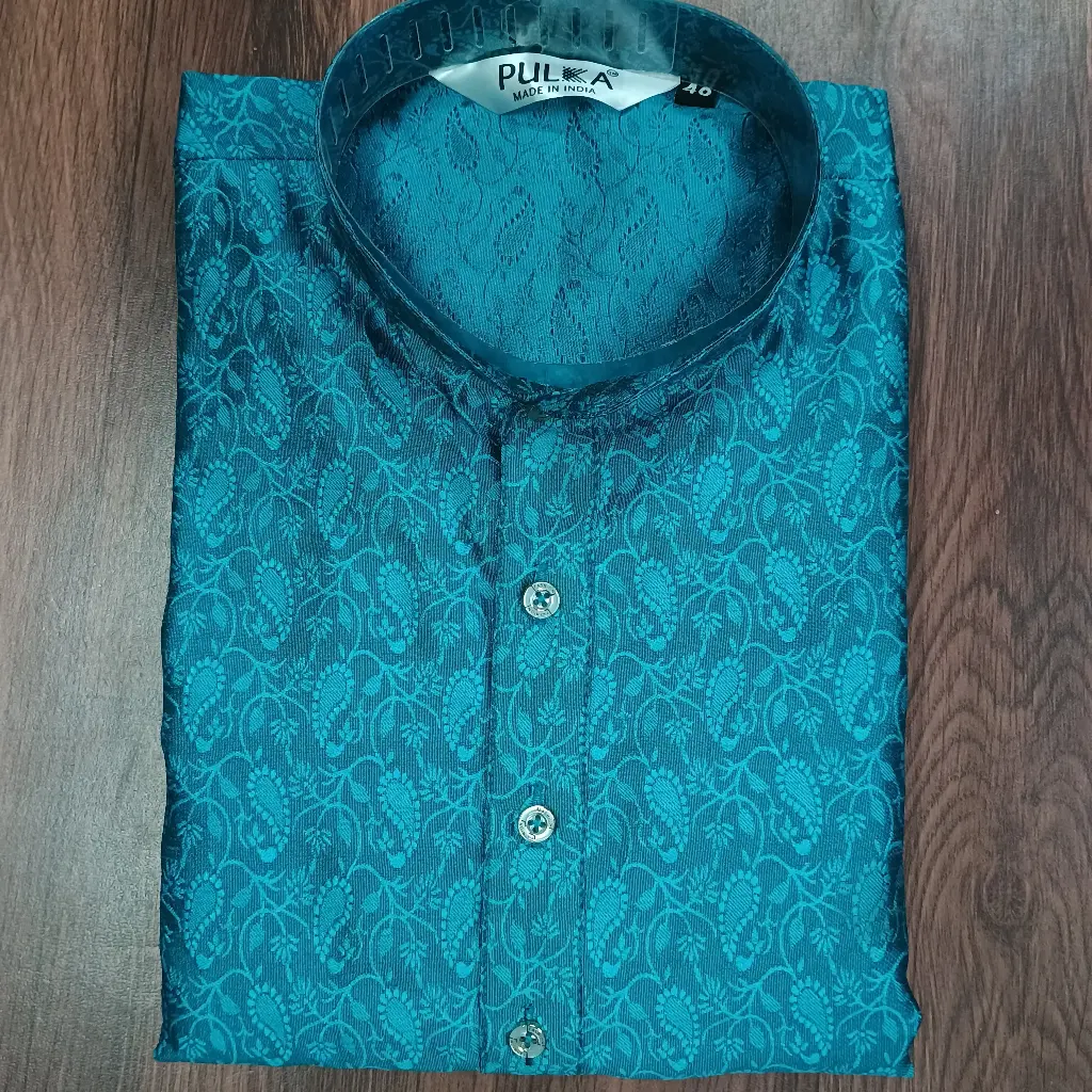 DUPION JACD leaf design Kurta-tealblue/40