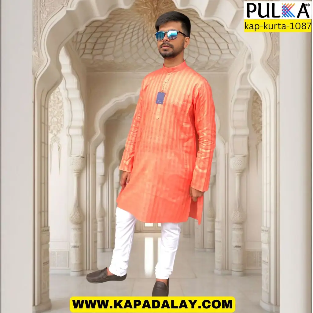 Square stripe check Kurta LightOrange/44