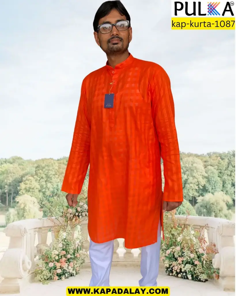 Square stripe check Kurta Dark Orange/42