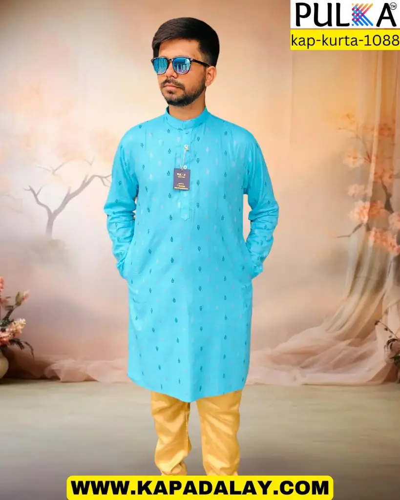 Cotton Butti Kurta-SkyBlue/40
