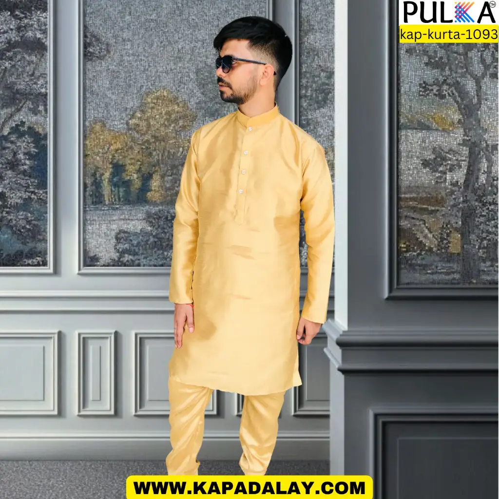 BGLORI silk plain Kurta Pajama Golden/40