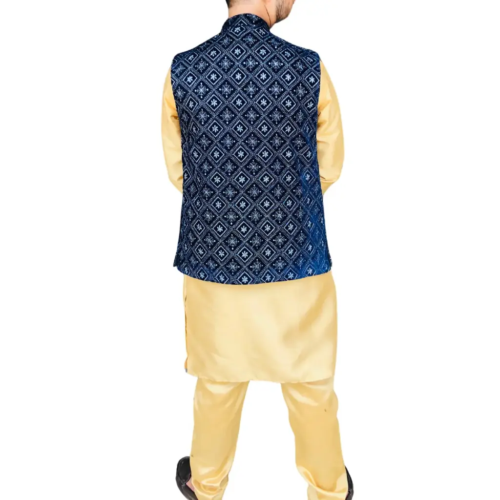 623 Velvet EMB Nehru Jacket -Blue/44