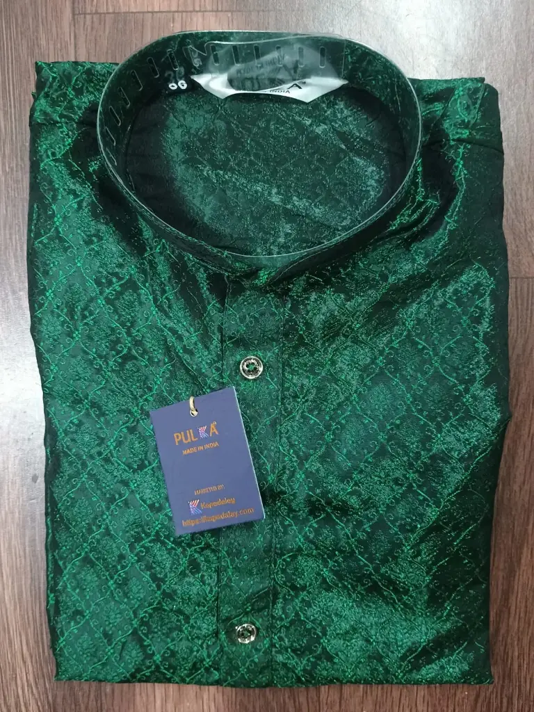 DUPION JACD leaf design Kurta-DarkGreen/36