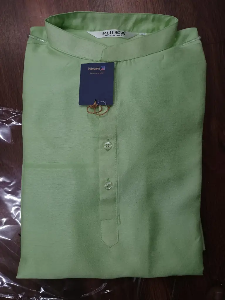 BGLORI Silk Plain Kurta -ParrotGreen/36