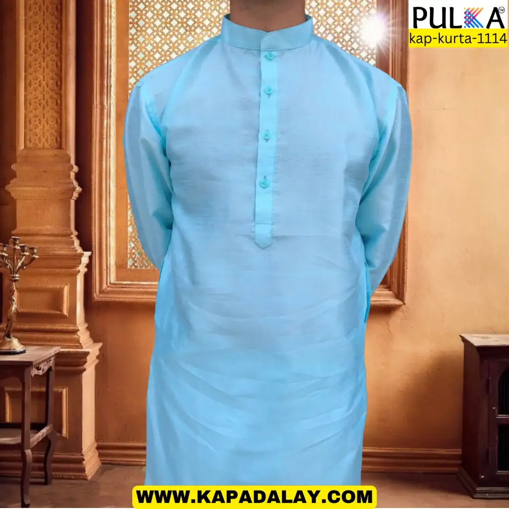 BGLORI Silk Plain Kurta -Sky Blue/34