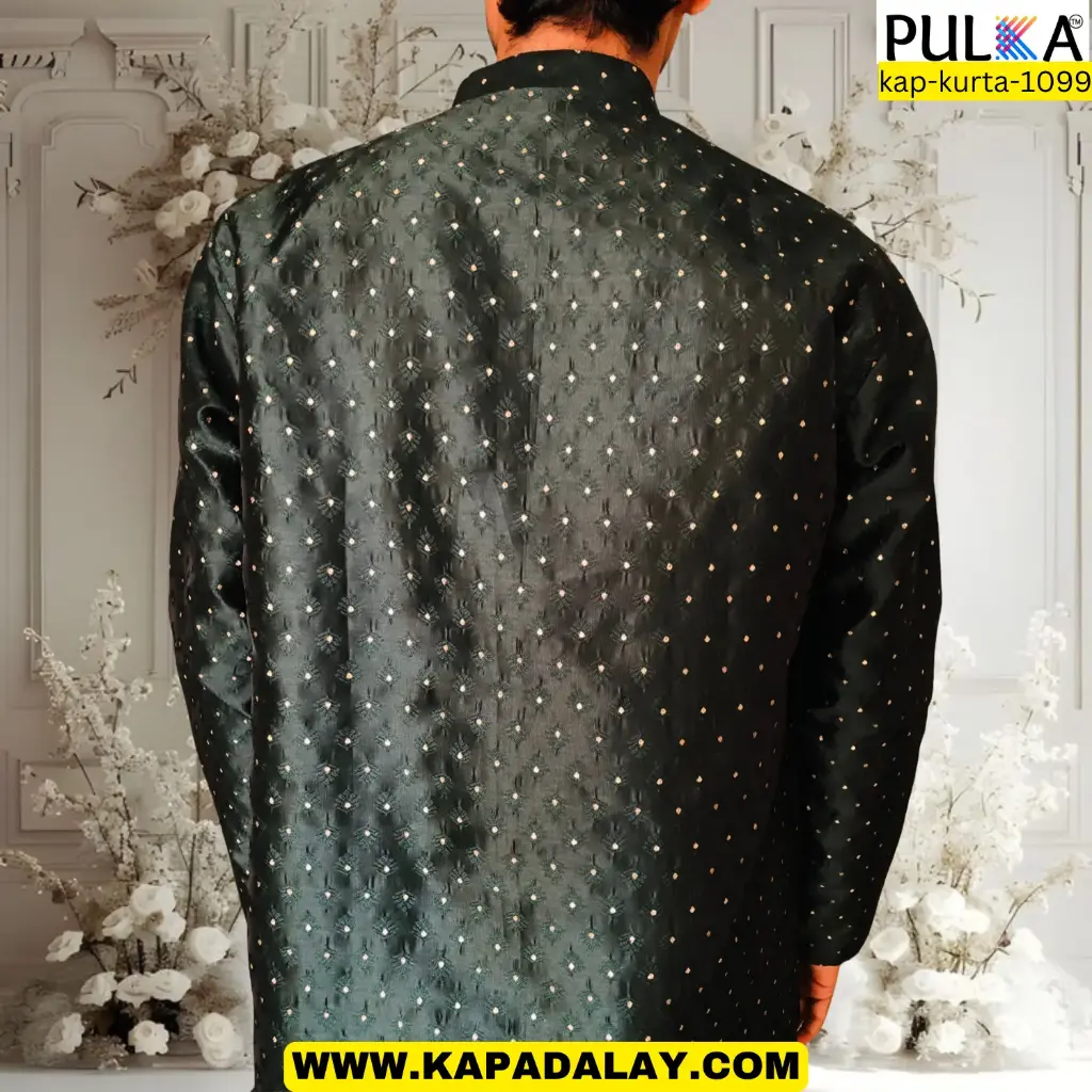 Polka Dot EMB Kurta JQD-DarkGreen/38