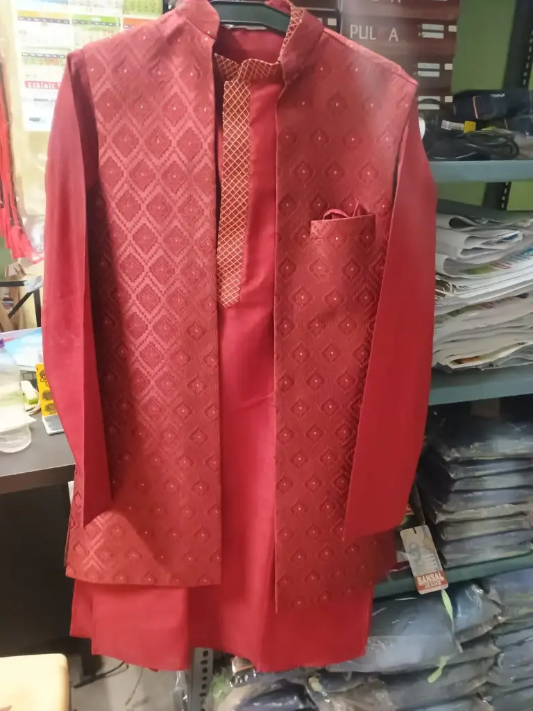 Long Koti Kurta and pajama Sherwani Set(Exora)-Maroon/Free Size