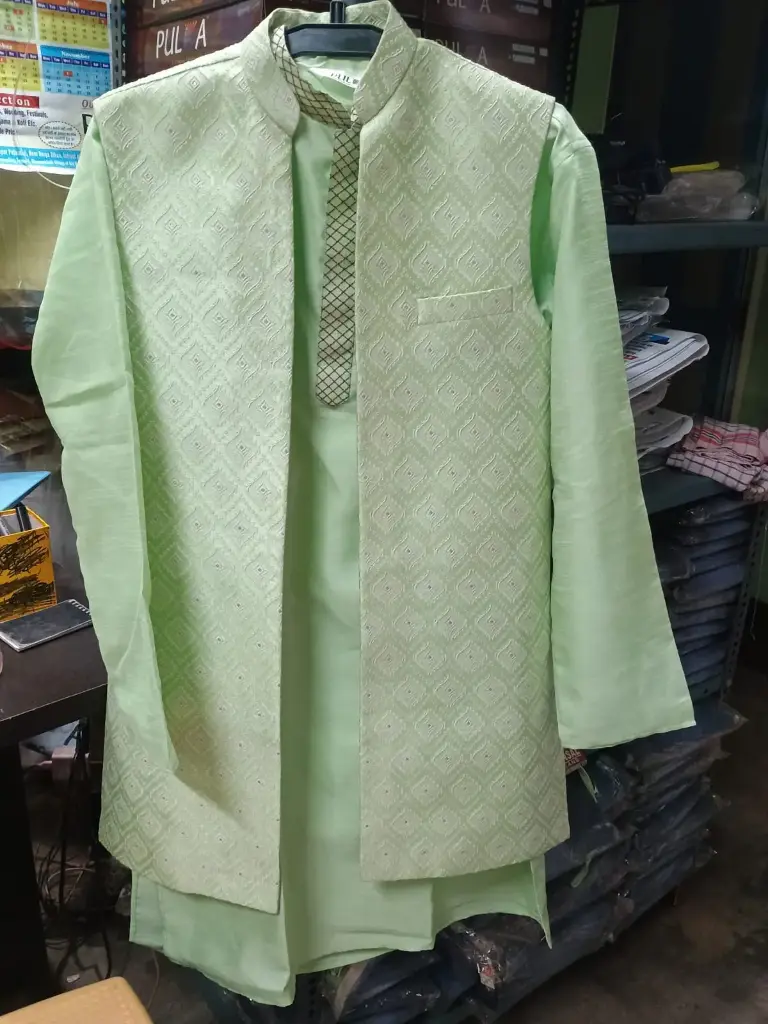Long Koti Kurta and pajama Sherwani Set(Exora)-Pista/Free Size