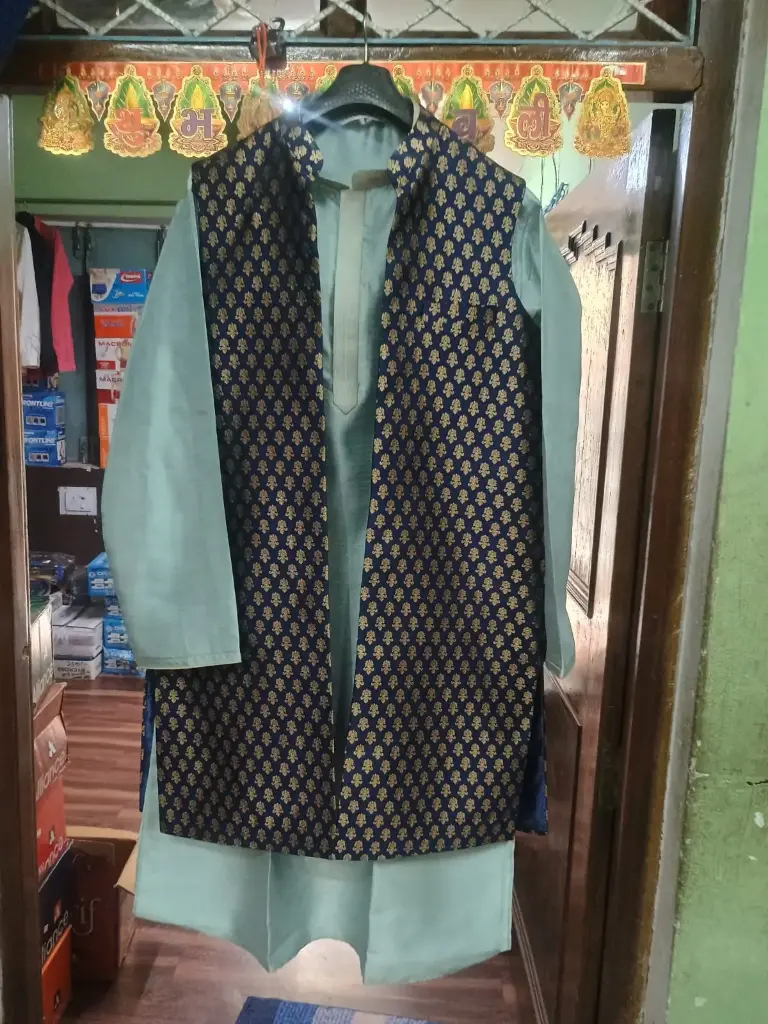 Long Koti Kurta and pajama Sherwani Set(UG)-Navy blue