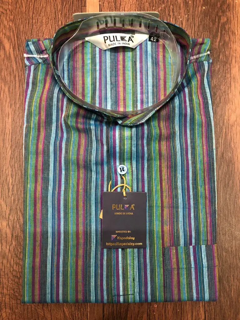 MC Stripe Line Cotton short Kurta Blue/38