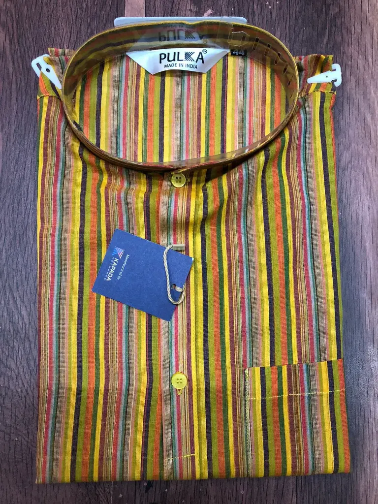MC Stripe Line Cotton short Kurta Yellow/48