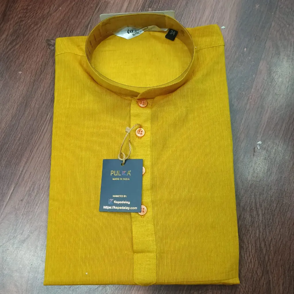 Plain Solid Pure Cotton Kurta Haldi/36