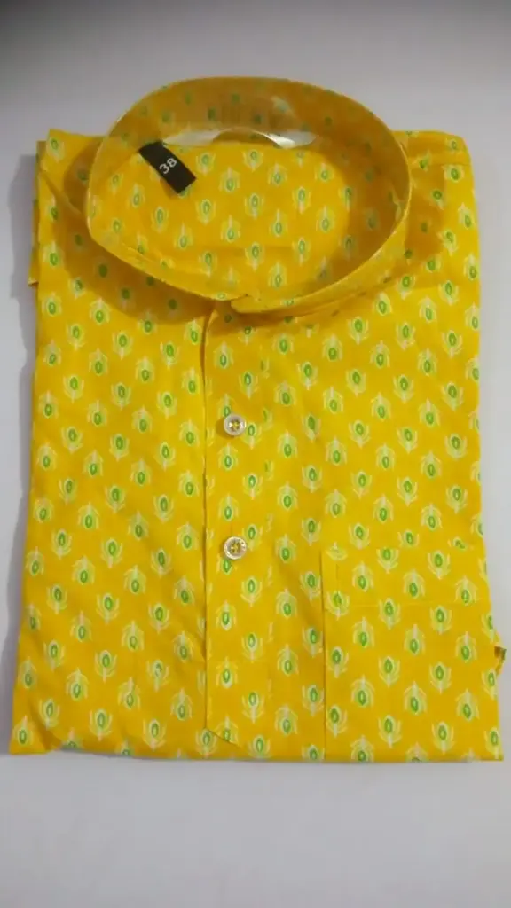 Jaipuri Yellow Green printed Short Kurta