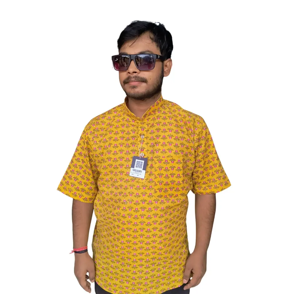 Jaipuri Printed Pink Flower butti Short Kurta