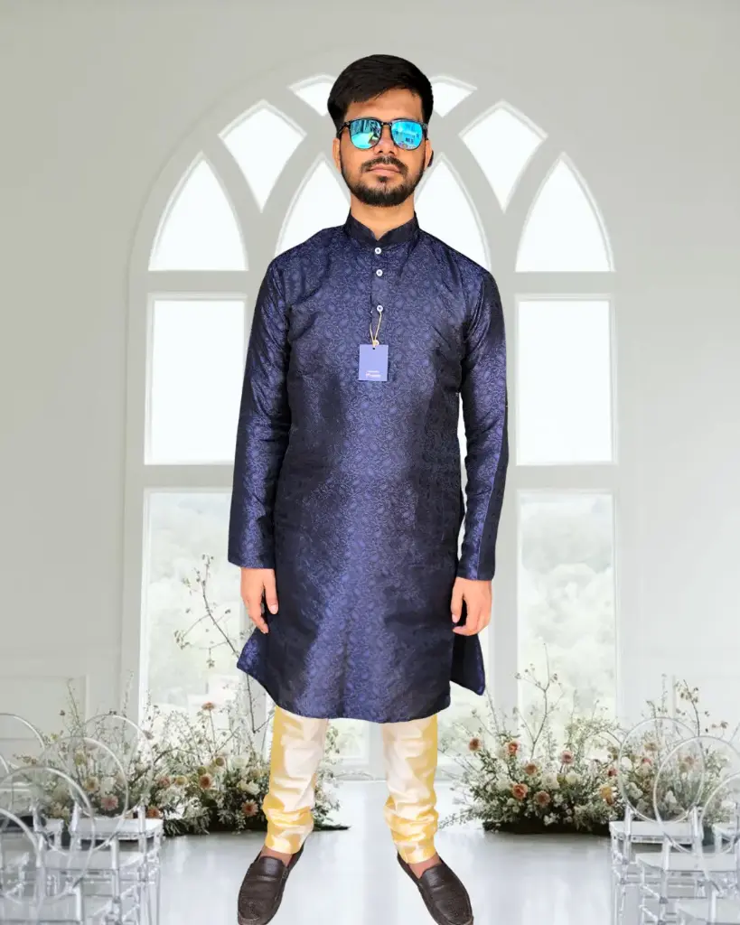 Kela Silk Leaf Design Kurta for Men