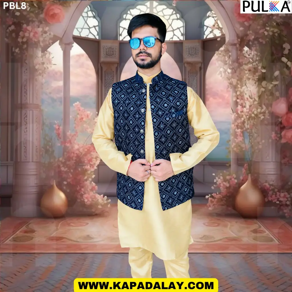 Velvet Embroidery Nehru Jacket For Men