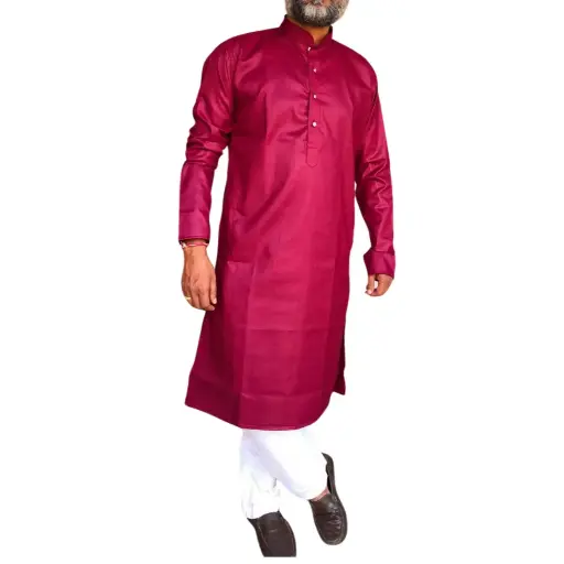 [P40MR396] Magic Cotton Plain Kurta Maroon/40