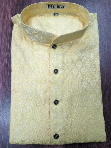 [P44YL21] Banarsi JQD Silk Kurta-Yellow/44