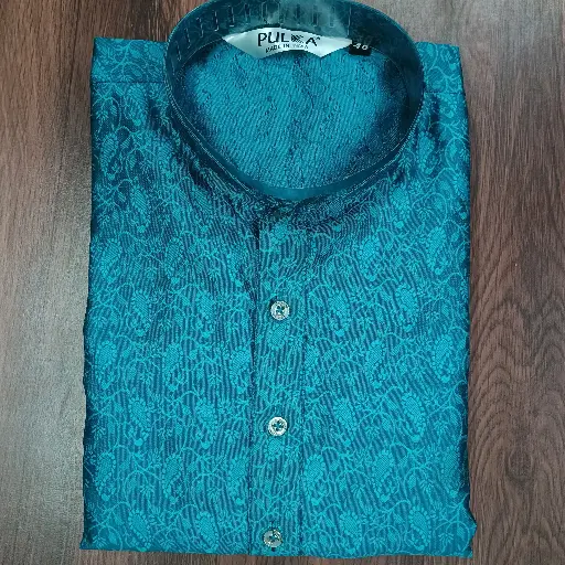 [P36TB76] DUPION JACD leaf design Kurta-tealblue/36
