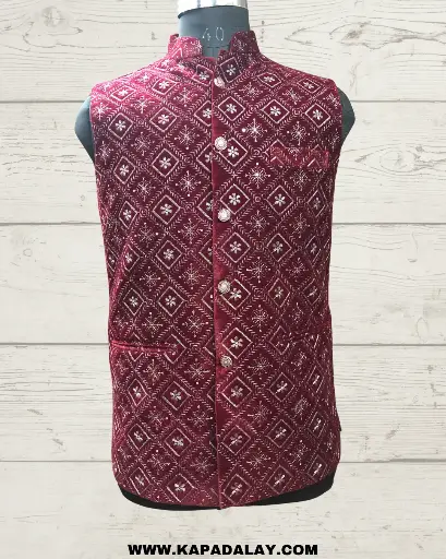 [P36MR8] 623 Velvet EMB Nehru Jacket -Maroon/36