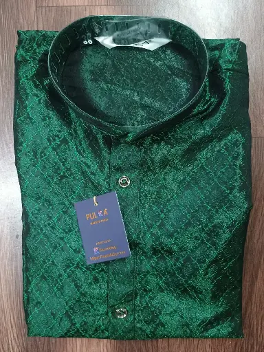 [P44DG76] DUPION JACD leaf design Kurta-DarkGreen/44