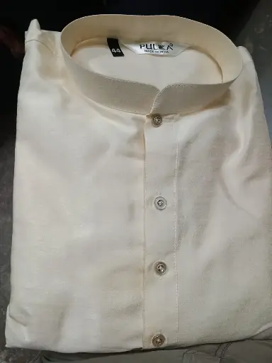 [P34CR22] BGLORI silk plain Kurta Pajama cream1/34