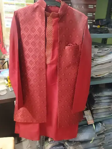 [P00MR388] Long Koti Sherwani Set(Exora)-Maroon