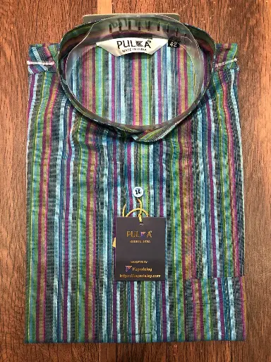 [P40BL456] MC Stripe Line Cotton short Kurta Blue/40