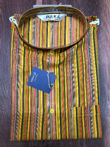 [P48YL456] MC Stripe Line Cotton short Kurta Yellow/48