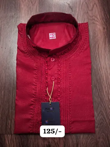 [P40MR209] Collar Design Plain Kurta Maroon/40