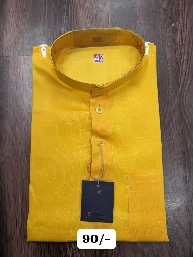 [P42YL297] Solid Plain Kurta (Yellow)