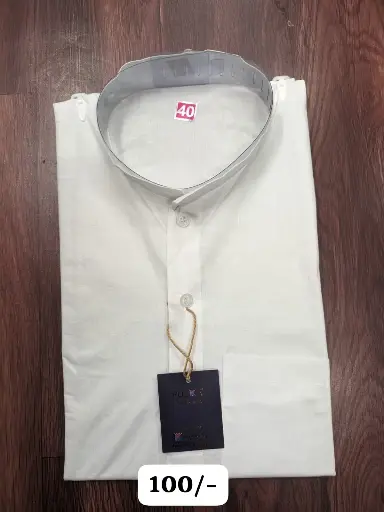 [P40WT296] Solid Plain Kurta (White)