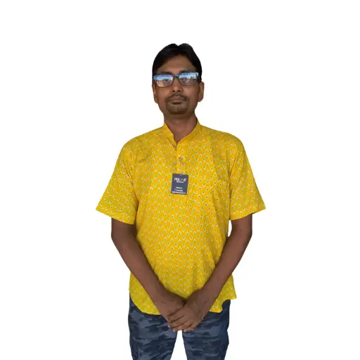 Jaipuri Yellow Green printed Short Kurta