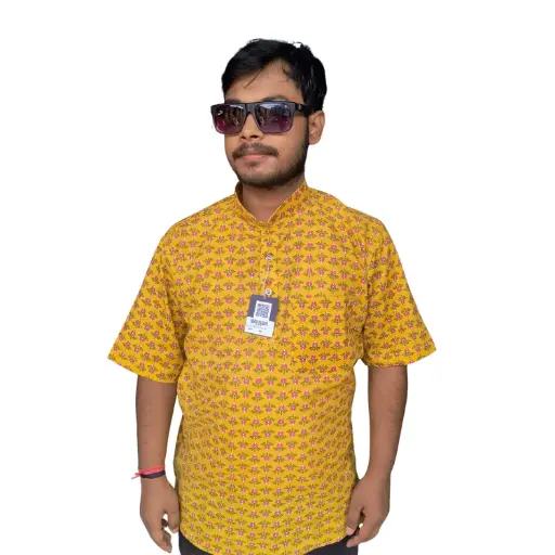 Jaipuri Printed Pink Flower butti Short Kurta