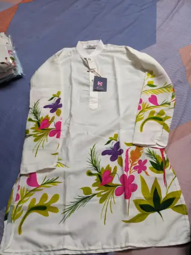 [P32WT651] POLY FR Lotus Print kurta white/32