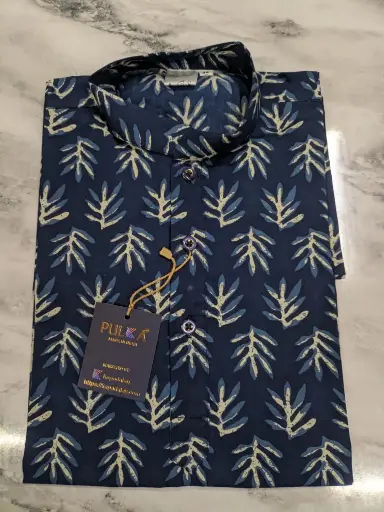 GAMTHI white and black PRINT Kurta (Blue)